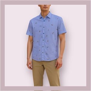 Tori Richard Embroidered Shark Diver Button Down Short Sleeve Shirt